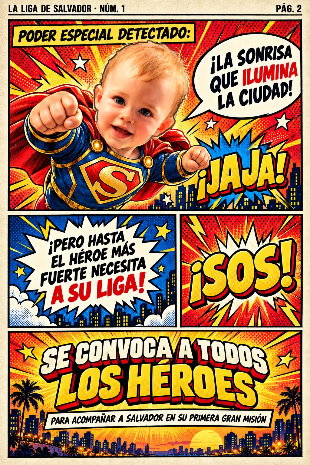 Poder especial detectado: ¡la sonrisa que ilumina la ciudad! Pero hasta el héroe más fuerte necesita a su liga. ¡Se convoca a todos los héroes!
